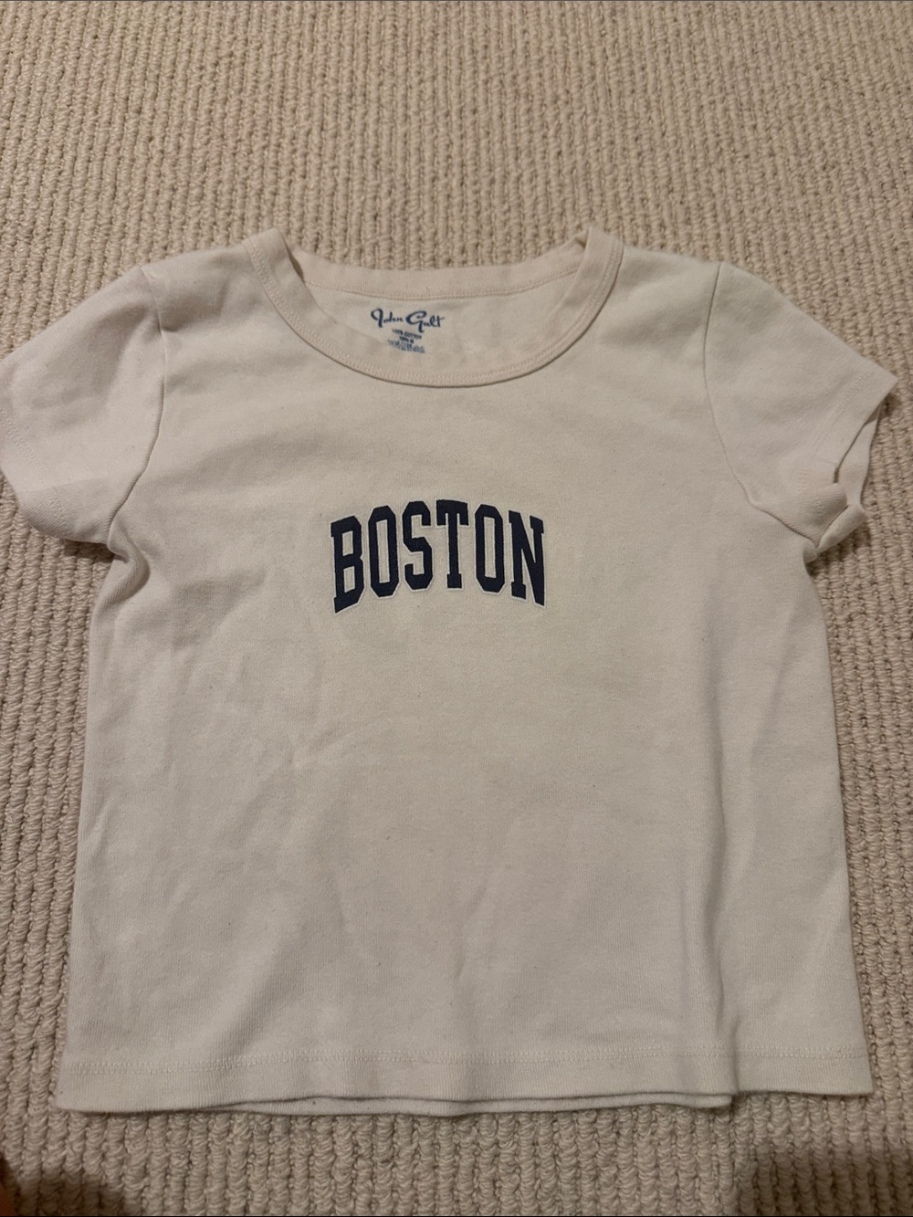 Brandy Melville Cream Short-Sleeve Tee with Navy Boston Print